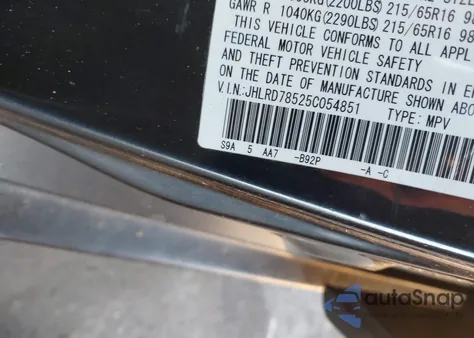 2005 Honda Cr-V Lx z USA, uszkodzony, nr VIN JHLRD78525C054851